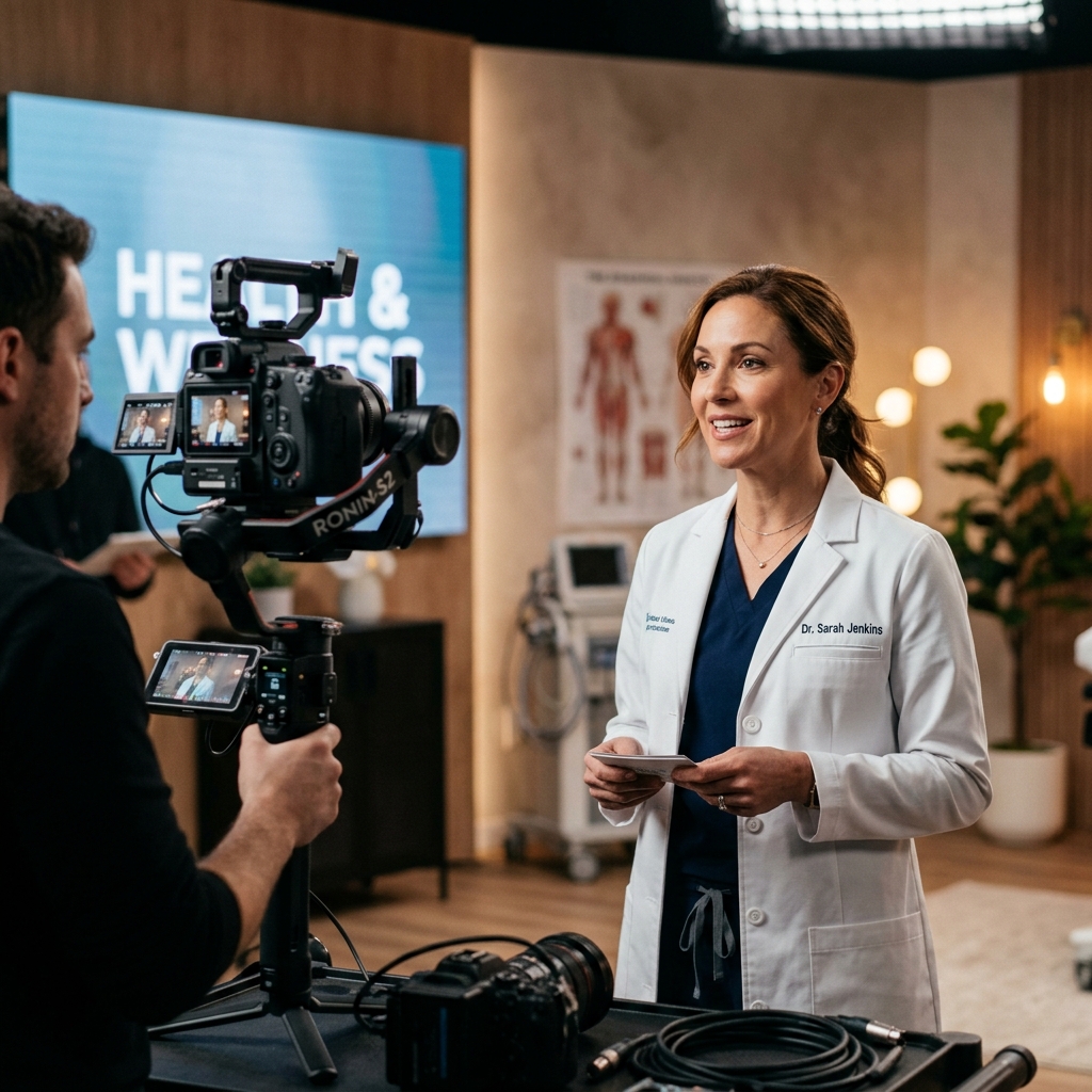In-house 4K studio recording session of a healthcare professional
