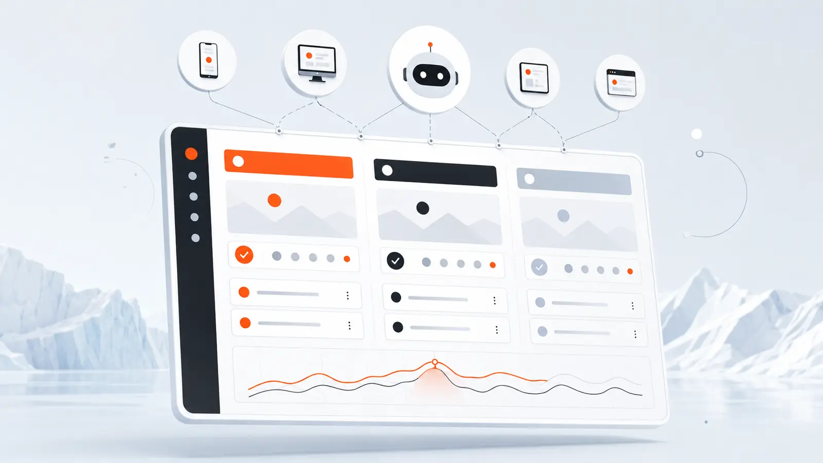 A marketing team reviewing AI visibility test results across multiple platforms on a dashboard, tracking which practices appear and which sources are cited