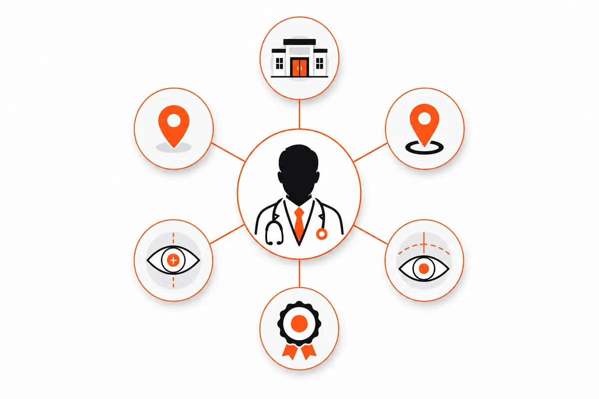 Node graph showing how AI systems connect a physician to their practice, office locations, board certification and the procedures they perform