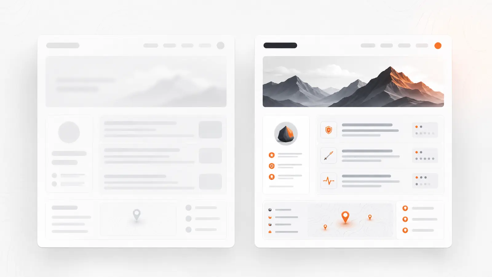 Side-by-side comparison of a vague practice website with generic marketing language versus a detailed one with specific procedures, credentials and locations