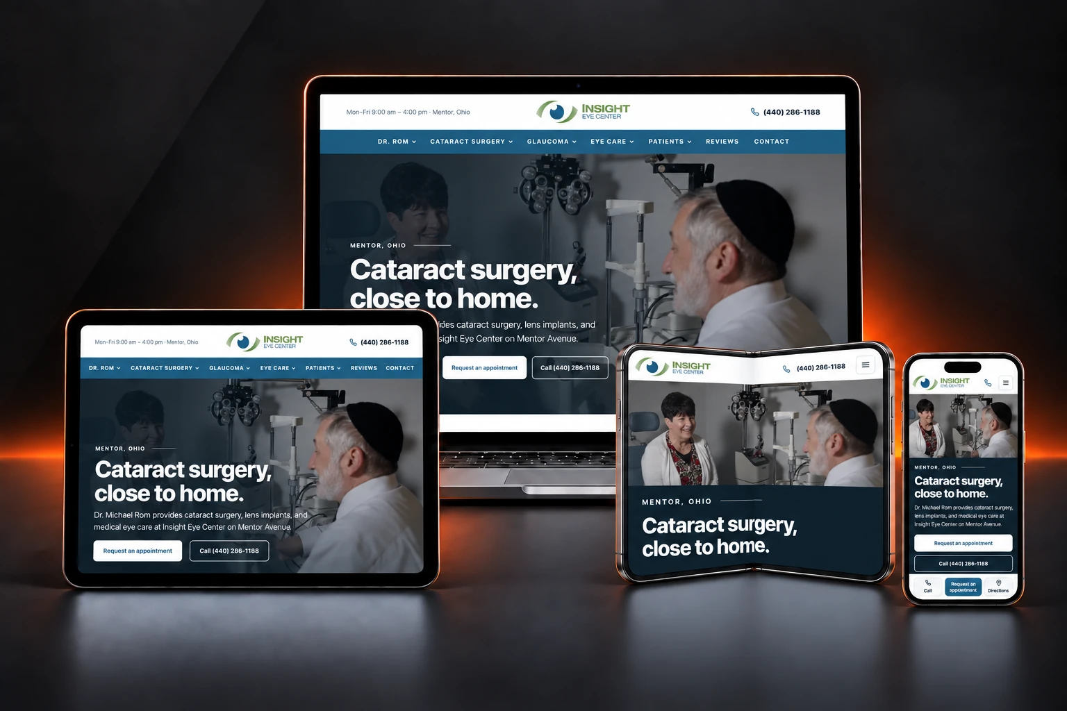 Insight Eye Center website design shown on laptop, tablet, and phone